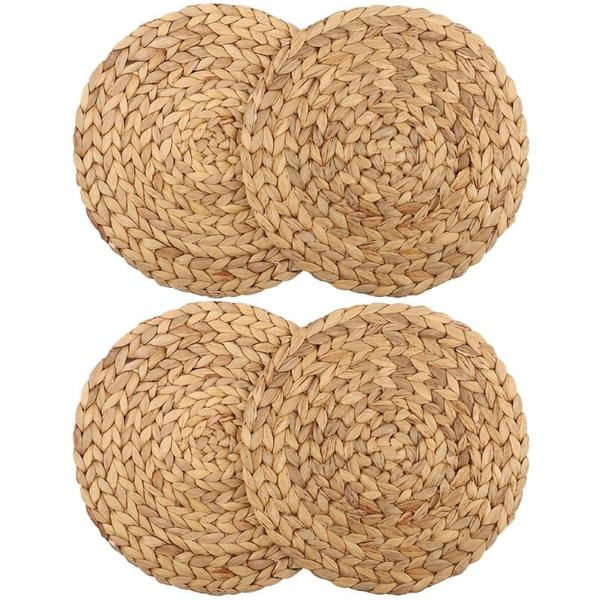 

mats & pads 1/4pcs 30cm round woven placemats tableware pad placemat table heat insulation mat for dining home straw braided