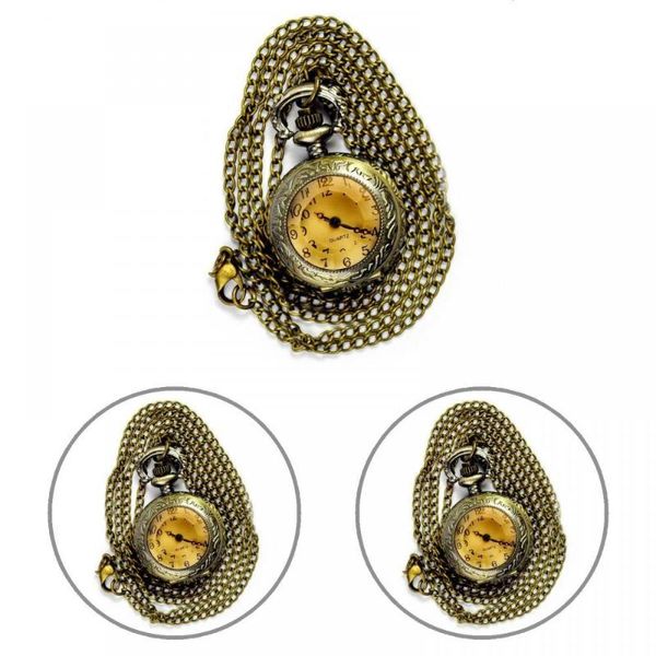 

pocket watches vintage engraved arabic number quartz watch with chain birthday gift, Slivery;golden