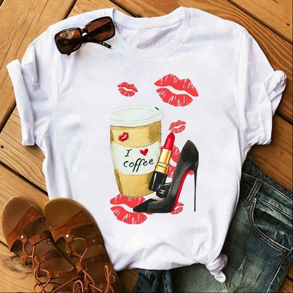 

high heels women t shirt tshirt harajuku cartoon printed ladies hip hop shirts summer streetwear female clothes, White