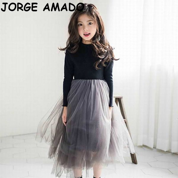 

girl's dresses autumn girls fall black gray soft tulle long sleeve princess for kids clothes e1926 23il, Red;yellow
