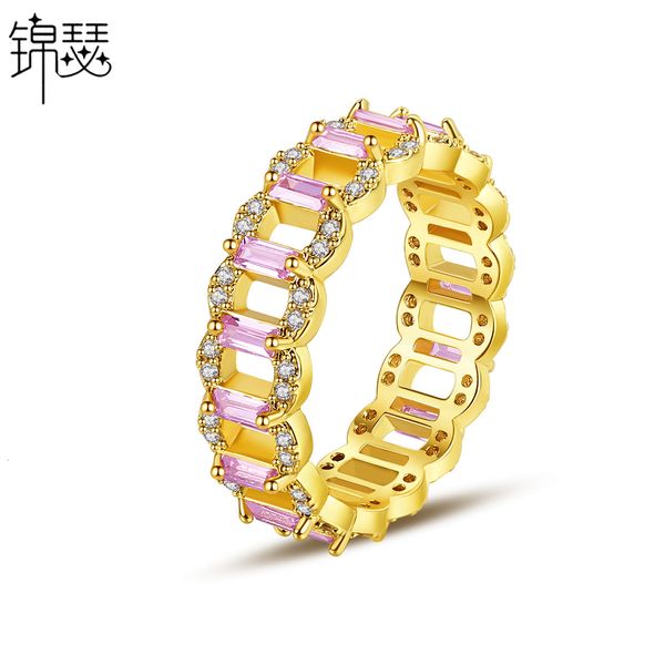 

925 sterling silverboutique zirconium diamond ring li square copper zircon women's geometric fashion color, Golden;silver