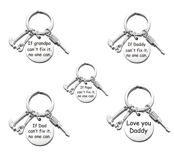 

dad keychain mechanic's key chain lovely father's day papa grandpa gifts car love you gift tools gift daddy round keyring, Silver