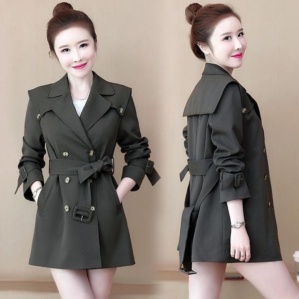 

women's trench coats design sense short windbreaker high end temperament goddess model coat spring 2021 small, Tan;black