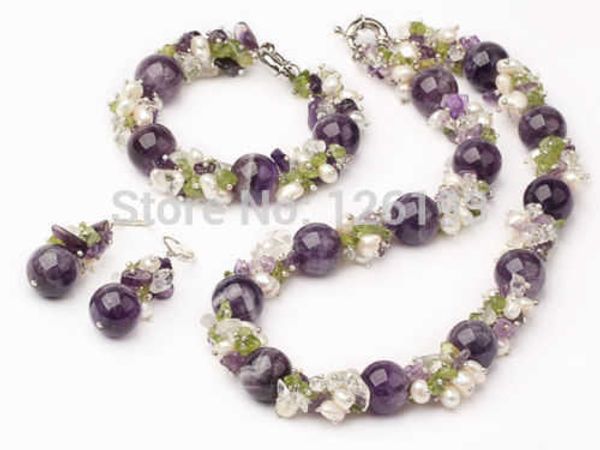 Collana di corrispondenza della perla di cristallo viola piacevole del peridoto, monili stabiliti degli orecchini del braccialetto per le donne H1022