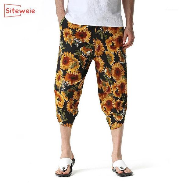 

personalized fashion young men's harlan loose cropped trousers wide-leg summer linen pants g671, Black
