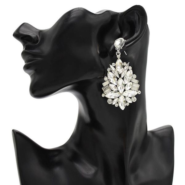 

big dangle earrings for woman vintage flower crystal statement earrings bridal wedding rhinestone dangle earring, Silver
