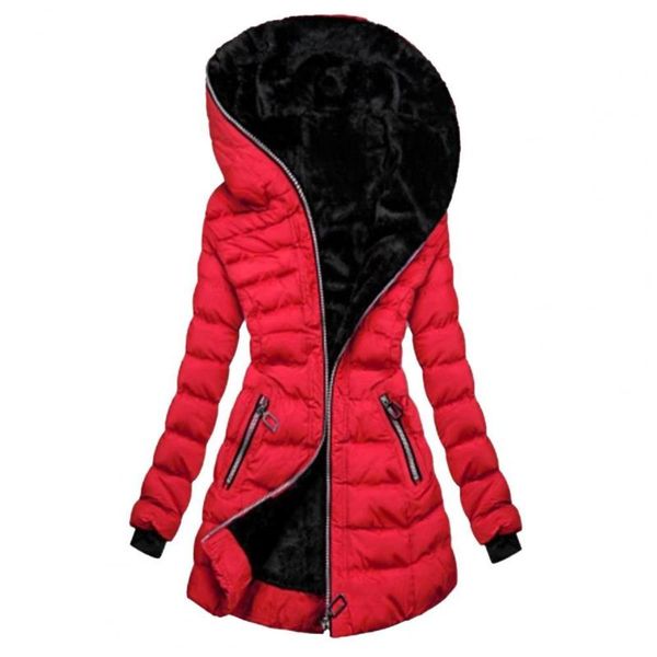 

women's jackets 2021 winter down coat women solid color zipper closure slim waist hooded jacket quilted overcoat for outdoor, Black;brown