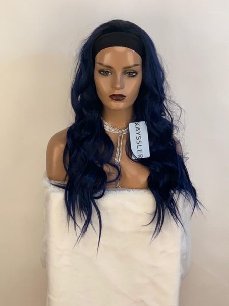 

kayssler blue headband wigs for black women glueless long wavy synthetic wig with attached 22"1