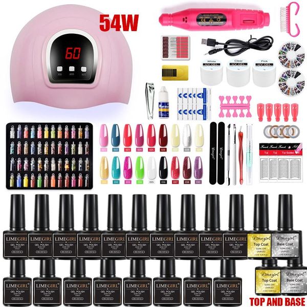 

nail art kits uv gel kit with 54w led lamp extension polish set builder tool for professional nails tools