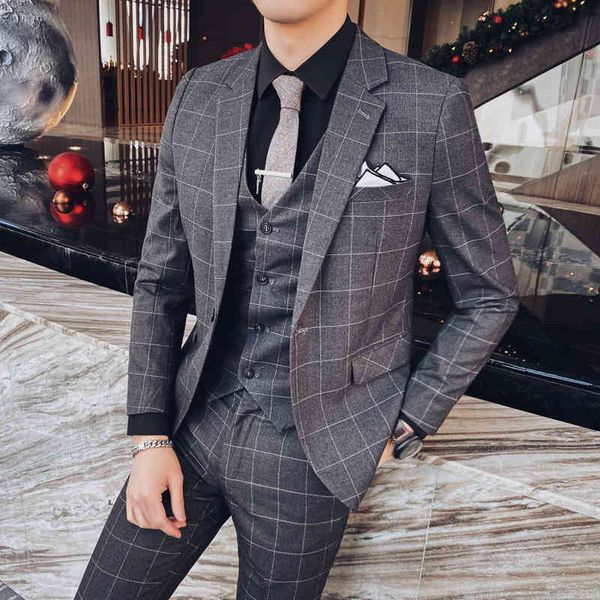 

suits jacket pant + male suit vest 2021 casual spring chess wedding for fine men formal business adjustment wear tuxedo plus size 3p88, White;black