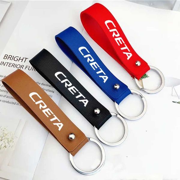 

keychains pu leather keychain business gift car key strap waist wallet keyrings for hyundai creta, Silver