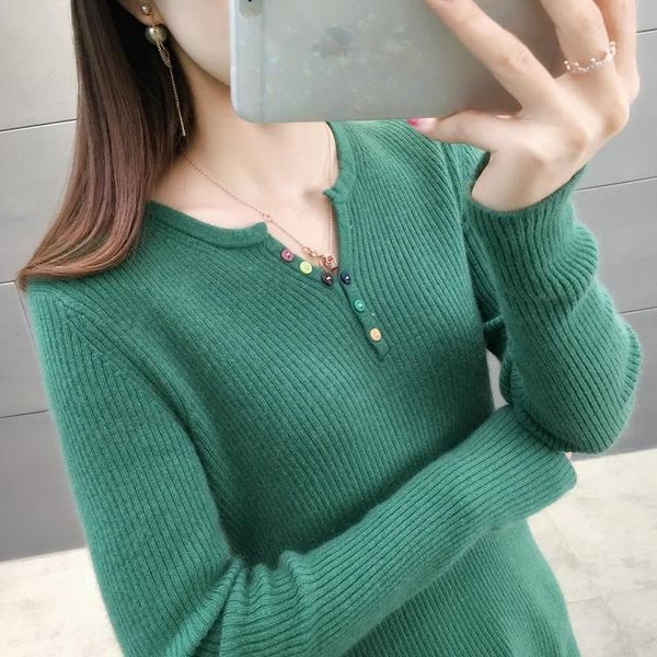 

women's sweaters 446844-2021 color button scissor collar knitting bottoming sweater ag [zone b 46], White;black