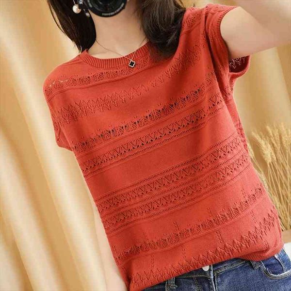 

summer womans female pullover women sweater o neck short sleeve 100% cotton knitted cool hollow clothes pull femme jumpers, White;black