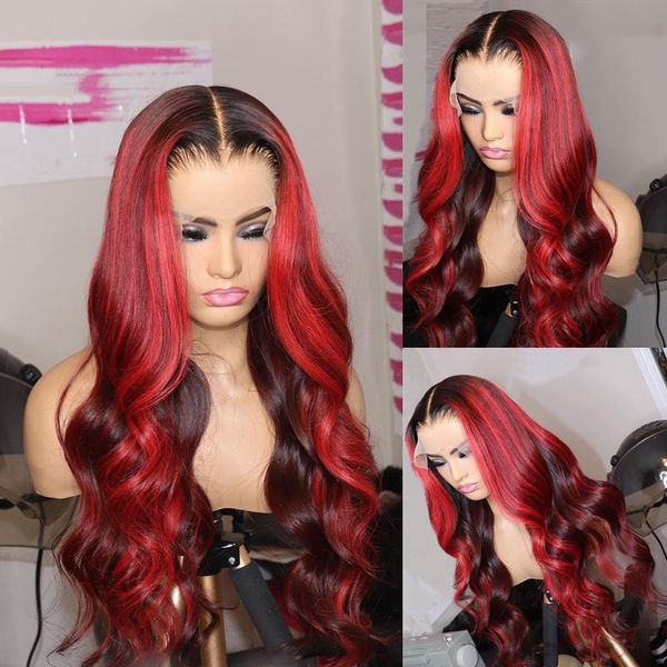 

lace wigs ombre burgundy 13x4 front human hair with baby 1b99j body wave for women, Black;brown