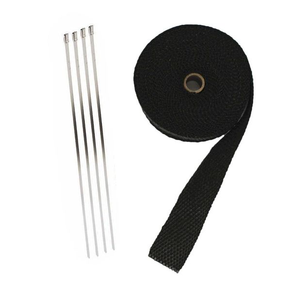

motorcycle exhaust system manifolds fiberglass heat wrap tape thermal black 1.5'' x 5m & ties insulation rape + 4 package zip tie