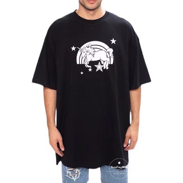 

21ss trendy brand t shirts female unicorn loose half-sleeved couple os short-sleeved, White;black
