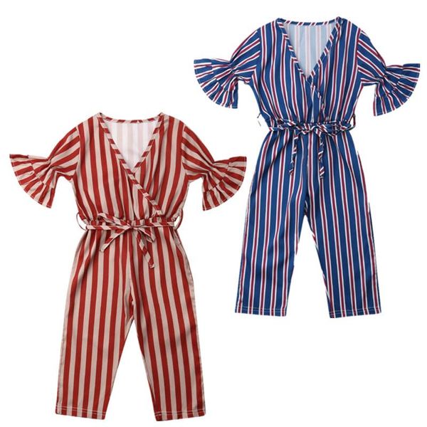 

trousers kids baby girls toddler summer striped romper playsuit outfits clothes, Blue
