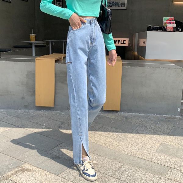 

jeans split women's fashion straight pants in autumn 2021, Blue