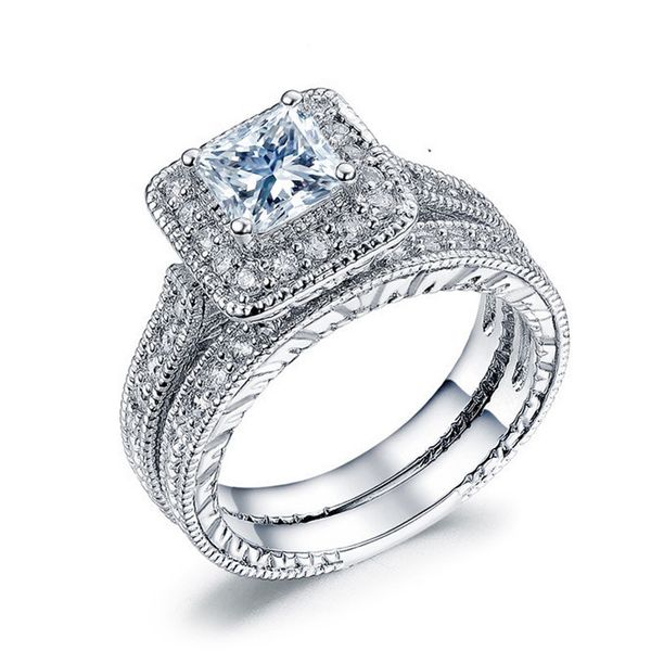 

ring beset selling plated selling wedding combination couple zircon alloy, Silver