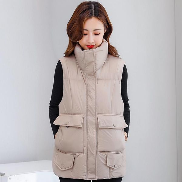 

women's vests 2021 autumn winter puffer vest women casual hooded cotton padded waistcoat female solid loose sleeveless jacket parkas, Black;white