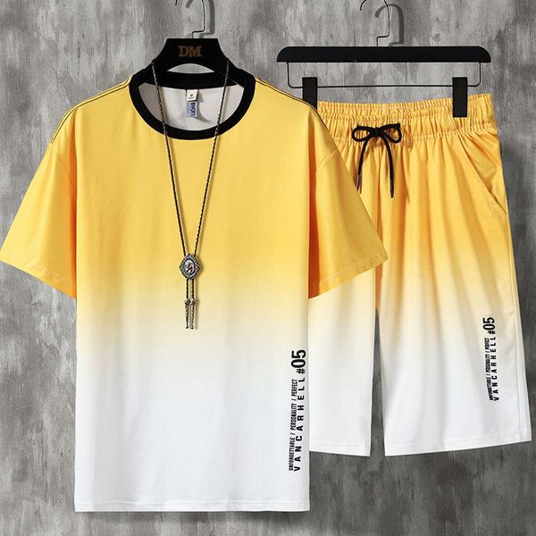 

men's tracksuits [short sleeve / suit]summer ice silk suit korean youth gradient leisure sports two piece, Gray