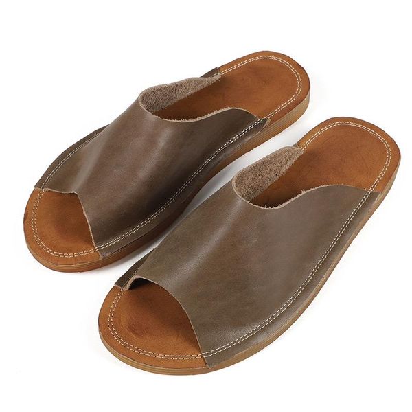

slippers yourseason ladies summer shoes genuine leather 2021 outside flat with casual handmade women concise sewing, Black