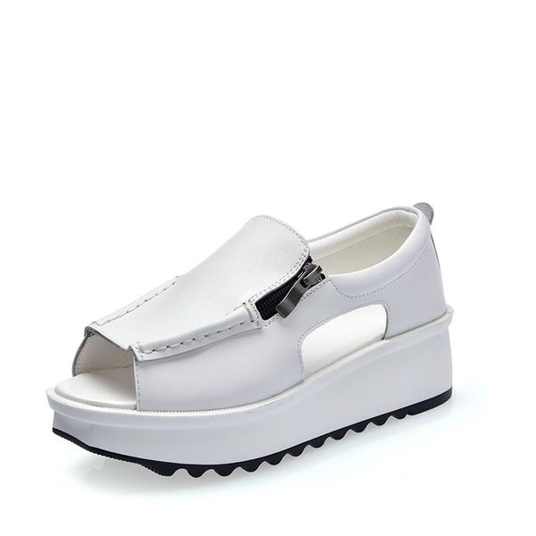 

fashion summer women sandals wedges ladies open toe round zipper silver white platform shoes, Black
