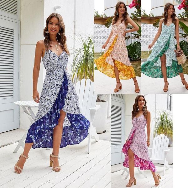 

european and american spring autumn quality women's satin luxury fashion sling irregular split holiday dress casual dresses, Black;gray