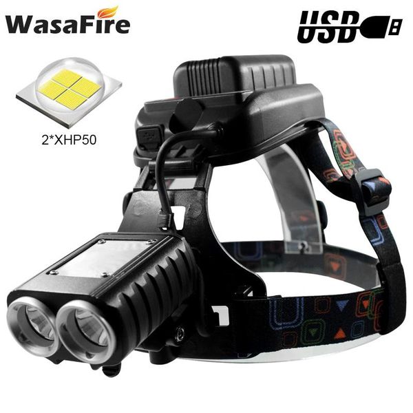 

2* xhp50 led headlight usb rechargeable head lamp super bright torch light built-in 8000mah 18650 battery fishing headlamp headlamps