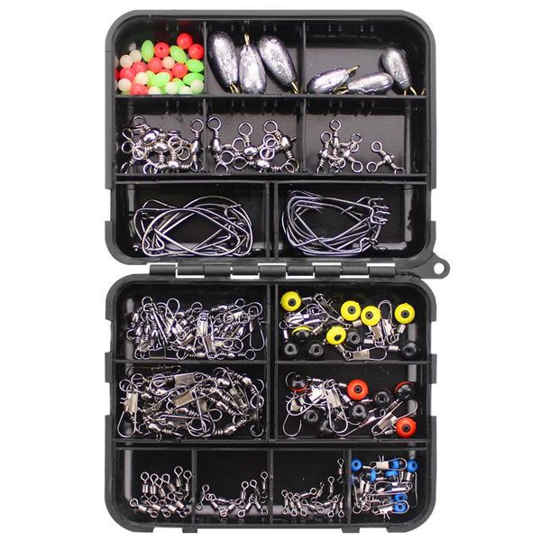 

160pcs/box fishing accessories kit set with tackle box including jig hooks sinker weights swivels snaps rod reel combo