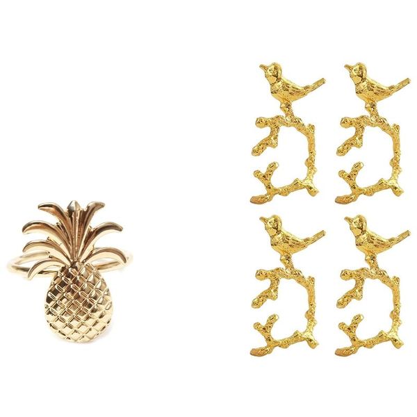 

napkin rings 16 pcs metal plating ring stand wedding holiday party table decoration, 12 pineapple & 4 bird