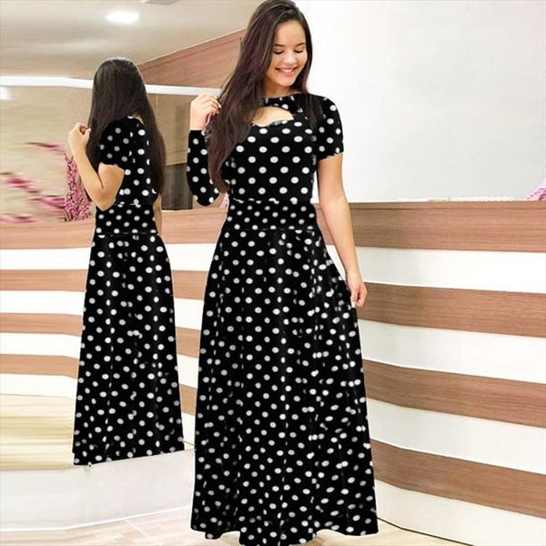 

maxi dress summer flower womens camis print short sleeve boho long dresses ladies hollow out dot large size 5xl, White