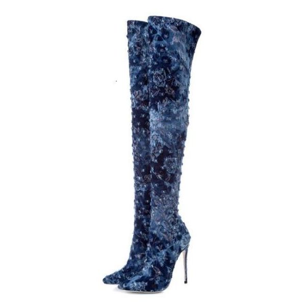 

boots dipsloot, younger blue woman... skinny little holes on her knee... boots pointed finger of stiletto foot... thin heels... o7m3, Black