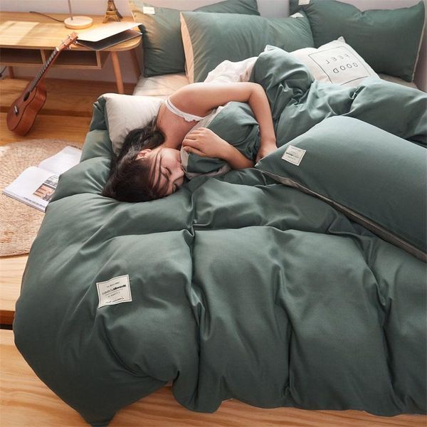 

bedding sets simple solid color set frosted double sided duvet cover pillowcase flat/fitted bed sheet high end home textile