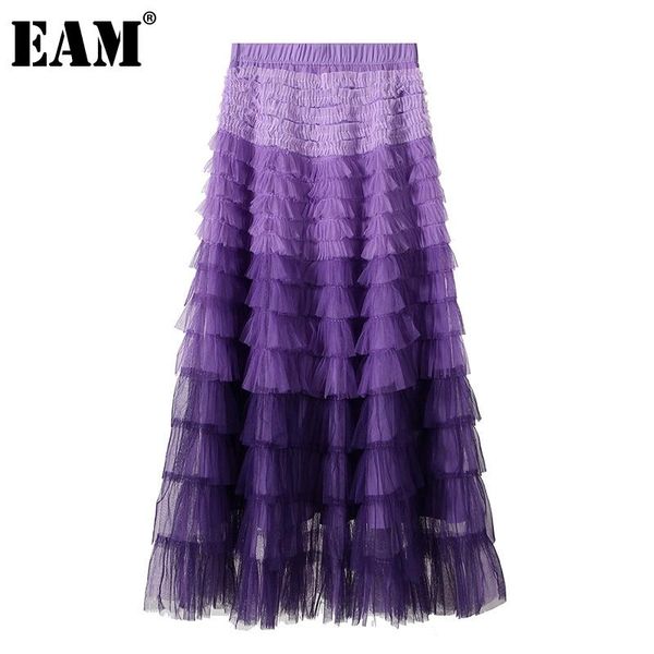 

skirts [eam] high elastic waist sequins layers mesh temperament long half-body skirt women fashion tide spring summer 2021 1dd8667, Black