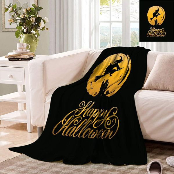 

halloween decor all season blanket, witch illustration with happy halloween lettering all saints eve background festive artwork