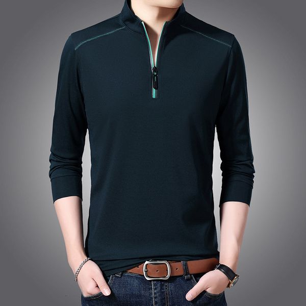 

2021 long sleeve t-shirt solid color casual spring and autumn zipper lapel polo shirt leads men's trend of wearing out, Black
