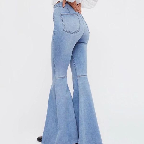 

women's jeans kalenmos stretch women stitching big horn high waist slim button placket peach hip fashion plaid casual trousers woman, Blue
