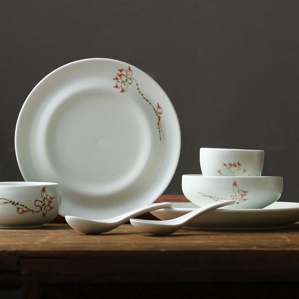 

dishes & plates 4pcs one person ceramic tableware el restaurant creative supplies bowl plate cup spoon set chinese hand-painted