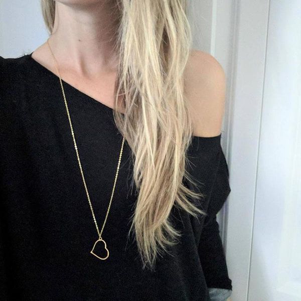 

pendant necklaces 2021 gold heart necklace sweater chain for women simple long collares female collier femme jewelry gift, Silver