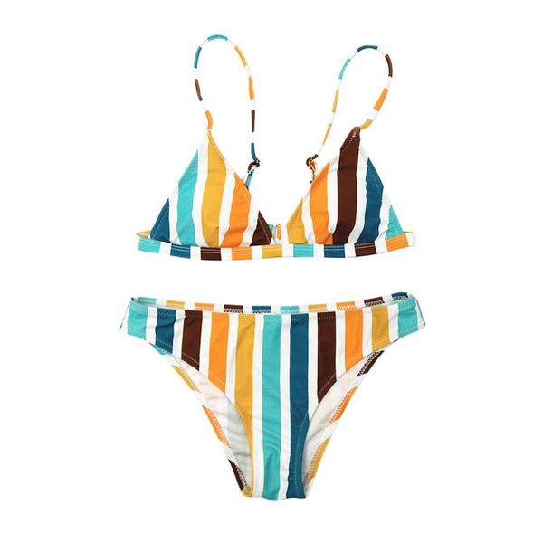 

two-piece suits women's set rainbow striped print swimwear bikini surfing bandage tankini swimming beachbeachwear