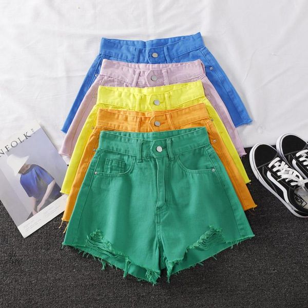 

women's shorts summer denim women high waist loose wide leg jeans feminino stretch harajuku ripped hole mini q4132, White;black
