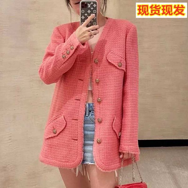 

women's two piece pants pink jacket women's autumn winter korean thickened medium length 2021 small woven suit celebrity, White
