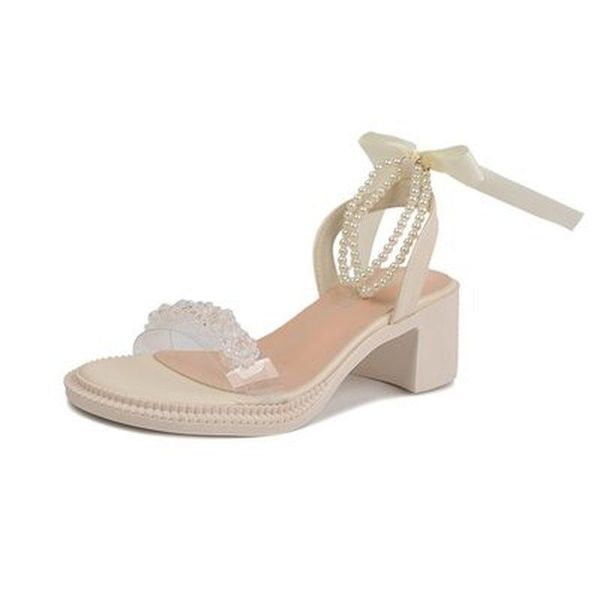 

sandals 2021 ladies shoes summer block heels suit female beige comfort chunky high black bow fashion girls