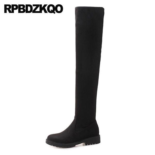 

boots tall over the knee 10 black round toe chunky shoes thigh high for plus size women long slim suede 11 winter big