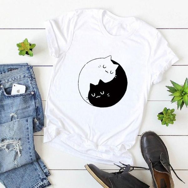 

women tshirt kawaii cat harajuku tumblr gothic aesthetic skipoem cotton short sleeve plus size tee shirt femme tees women's t-shirt, White