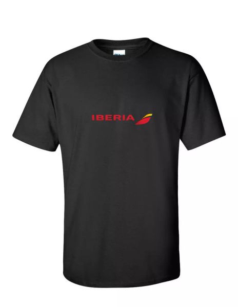 

iberia airlines red yellow retro logo spanish airline cotton black t-shirt, White;black