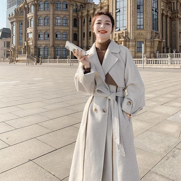 

women's wool & blends french elegant hepburn style hit color mid-length autumn winter woolen coat women 2021 thicken warm cashmere jack, Black