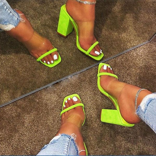 

sandals women transparent ladies high heel slippers candy color open toes thick female slides fashion summer shoes, Black