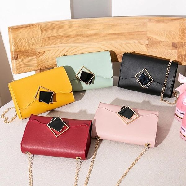 

waist bags japan and korea female bag solid color personality hardware small square shoulder messenger mobile chain